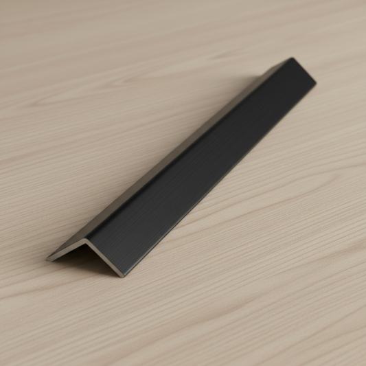 Black acoustic slat panel finishing trim, 240cm edge strip for wall panels.