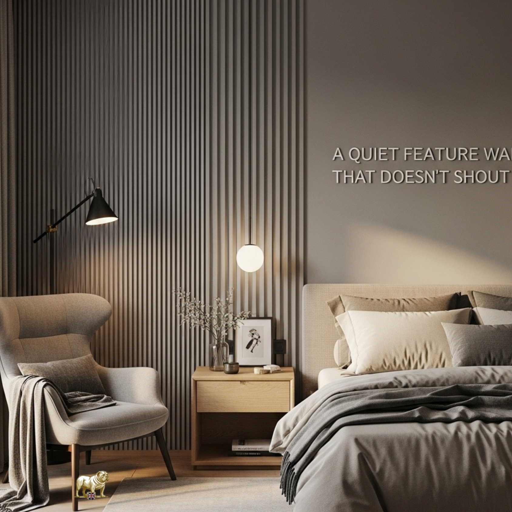 Churchill Panels: Contemporary Grey Oak acoustic slat wall treatment.