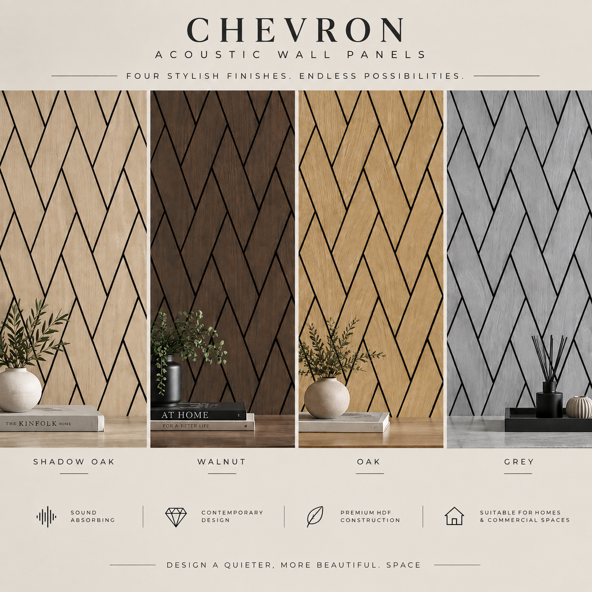 Chevron Acoustic Wall Panels- 4 Colour options