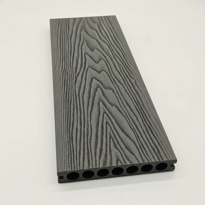 Close-up of Black WPC decking board highlighting the anti-slip surface by Churchill Panels.