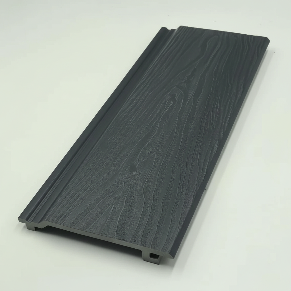 Midnight Black WPC cladding texture showing the premium matte finish and weatherproofing.