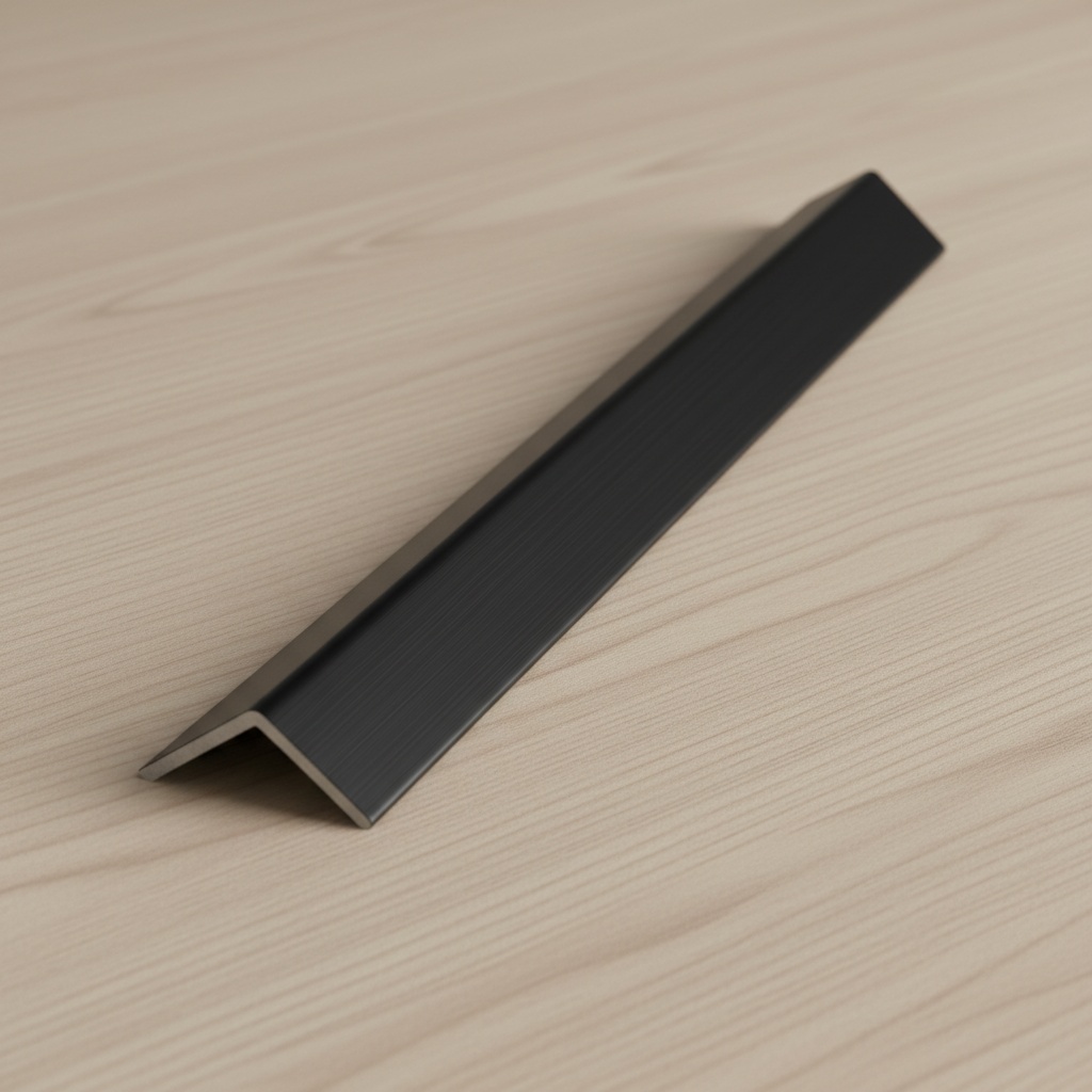 Black acoustic slat panel finishing trim, 240cm edge strip for wall panels.