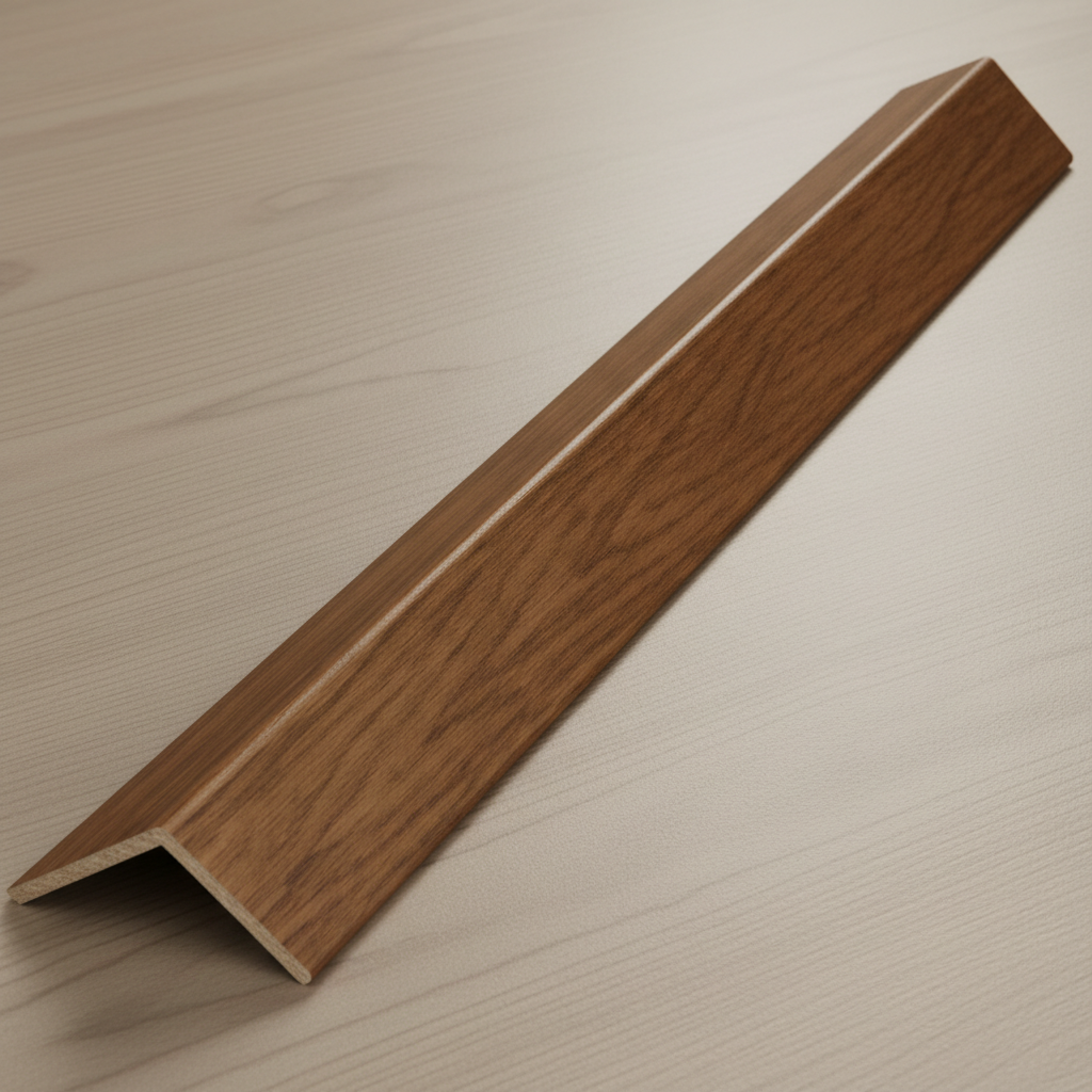 Dark oak acoustic slat panel trim, professional edge strip for feature walls.