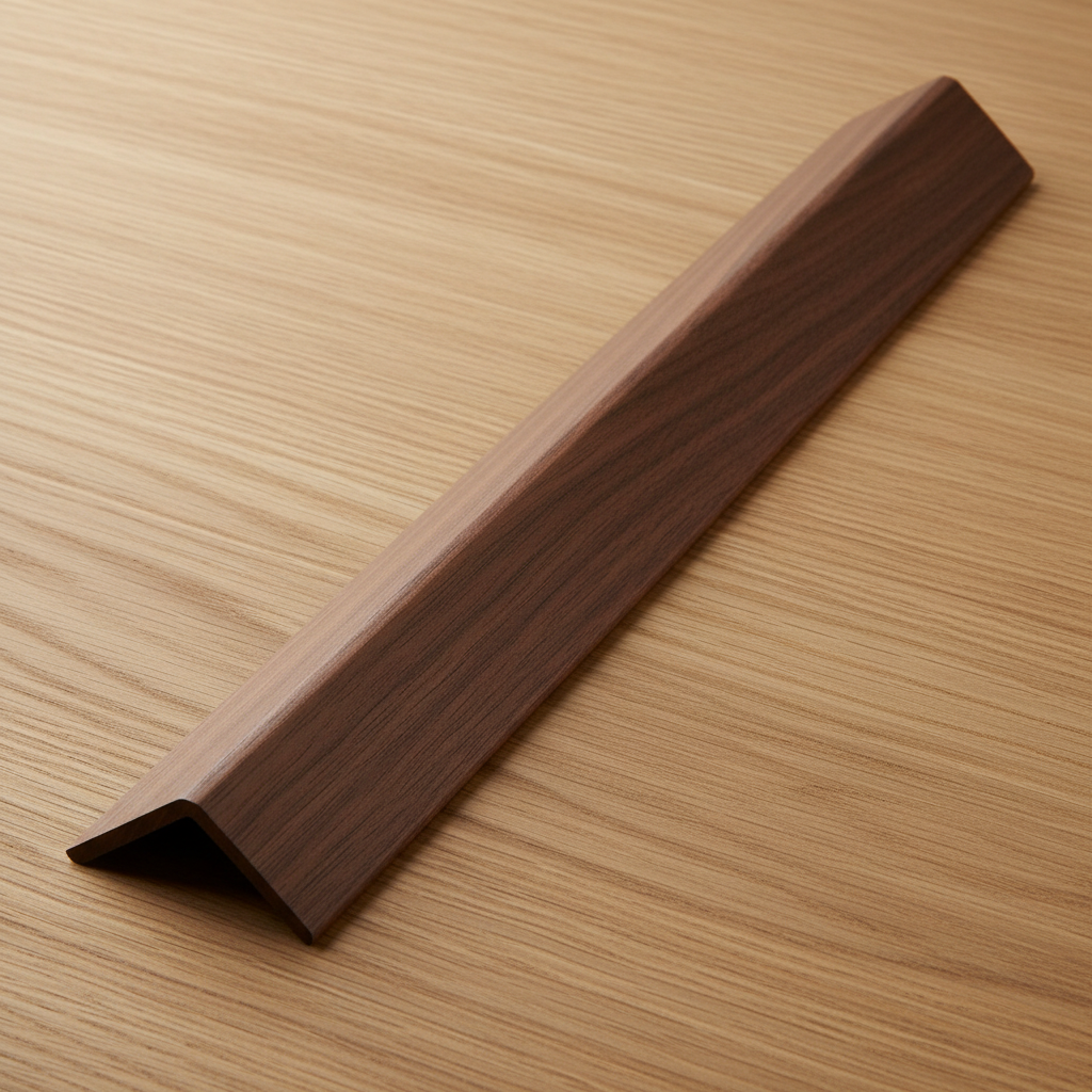 Walnut wood acoustic slat panel edge trim, 240cm decorative finish.