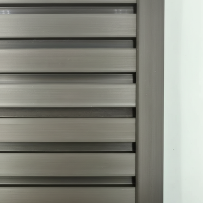Close-up shot of a Dark Brown trim installed on a matching horizontal slat wall panel for a seamless professional finish.
