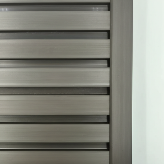 Close-up shot of a Dark Brown trim installed on a matching horizontal slat wall panel for a seamless professional finish.