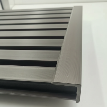 Detailed view of how a Dark Brown trim neatly finishes the end of a wall panel system, hiding raw edges and improving durability.