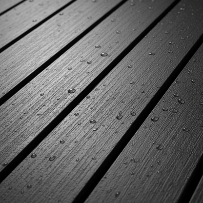 Close-up of Dark Grey waterproof PVC wall panel with moisture droplets to show durability.