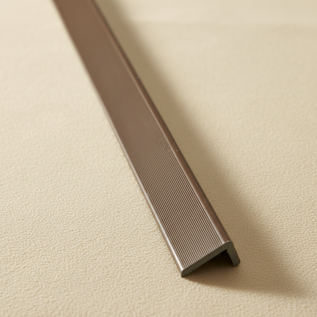 High-angle view of a 240cm Light Brown architectural trim, highlighting its durable composite texture and clean L-profile.