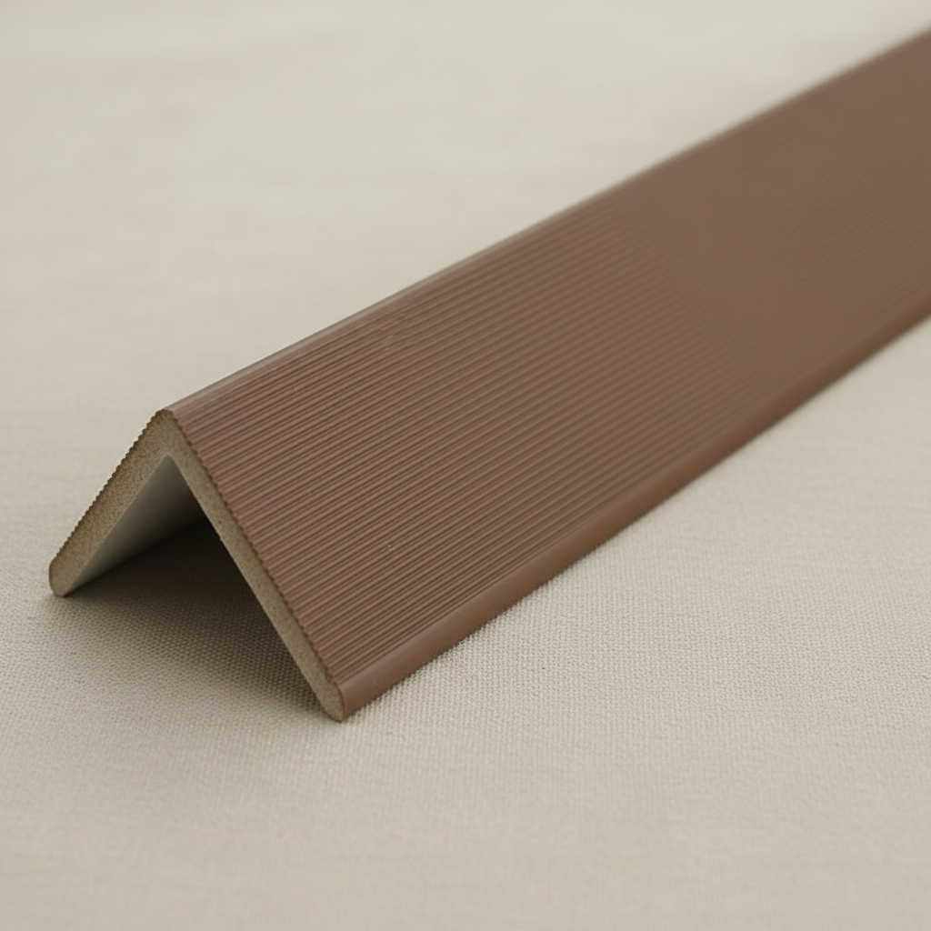 High-angle shot of a Light Brown architectural trim, highlighting its natural wood-like texture and minimalist aesthetic.