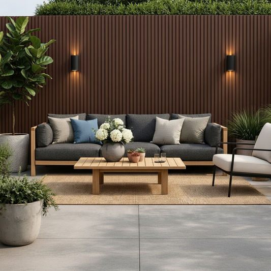 Scandinavian-style Light Brown 240cm outdoor cladding installed as a warm, natural timber feature for a modern building facade.