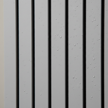Textured Light Grey PVC wall panel detail showing durable slat construction for wet rooms.