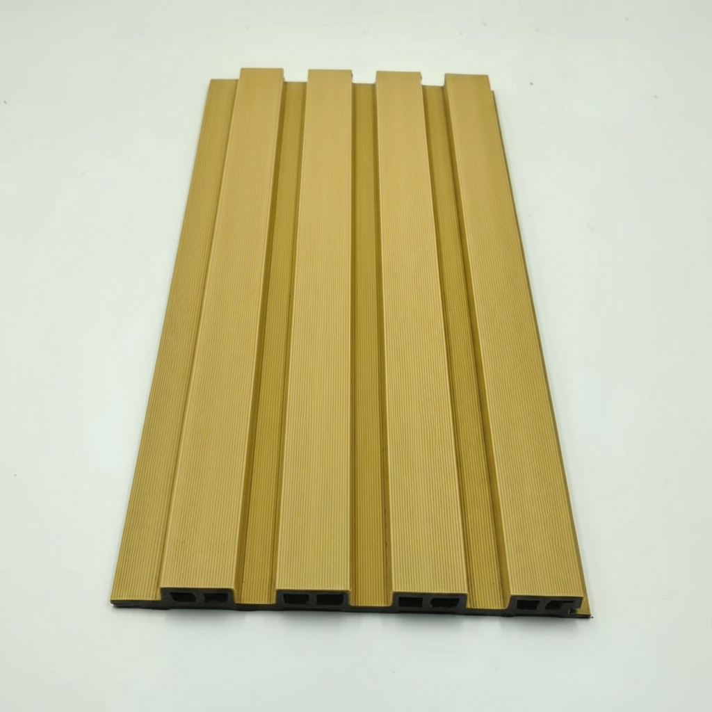 Top-down close-up of an Oak 240cm WPC outdoor panel showcasing the premium textured wood veneer finish and moisture-proof core.