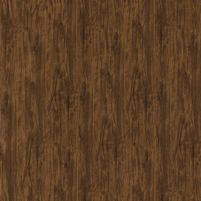 Close-up seamless texture of a walnut wood grain PVC wall cladding board, showing realistic dark brown timber knots and deep organic grain patterns for interior design.