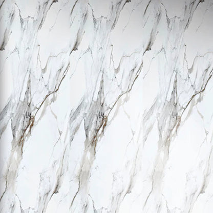 Close-up seamless texture of a white and gold marble PVC wall cladding board, showing realistic dramatic grey and golden veins for elegant interior surfaces.